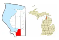 Location within Emmet County and the administered communities of Bay View (1) and portion of Conway (2)