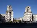 The Stalinist architecture of two buildings at the Station Square, located in front of the terminal