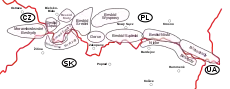 Map of the Beskid ranges in Slovakia and Poland