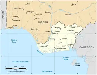 Map of southern Nigeria with Biafra highlighted