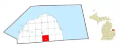 Location within Huron County (red) and the administered village of Ubly (pink)