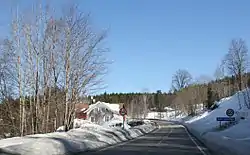 View of the road leading into the village