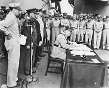 Image 63General Blamey signing the Japanese instrument of surrender on behalf of Australia (from Military history of Australia during World War II)