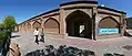 Panoramic view of entrance to Blue Mosque from street.