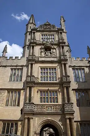 The Tower of The Five Orders at the Bodleian Library at the University of Oxford, completed in 1619, includes all the five Classical orders