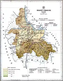 Map of Brassó County in the Kingdom of Hungary