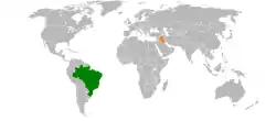 Map indicating locations of Brazil and Iraq