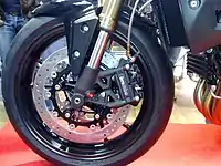 Radially-mounted brake caliper on a Triumph Speed Triple