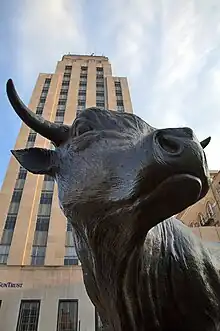 "Durham Bull" Statue In Front of Hill Building