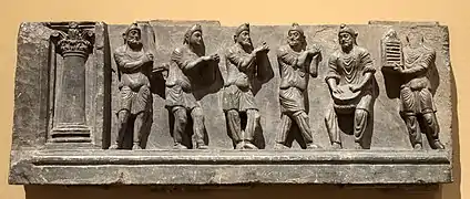 One of the Buner reliefs showing Scythian soldiers dancing. Cleveland Museum of Art.