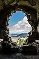 Burgruine Hardegg, a wall breakthrough provides a view of St. Veit