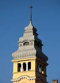 Metal tented roof of the tower