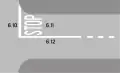 6.10 Stop line (white, wide, solid) & 6.11 STOP (white word, optional) & 6.12 Longitudinal strip (white, solid, optional)Is always combined with stop sign (3.01), and can be combined with traffic lights, level crossing (3.20–3.25), and on lanes for turn off traffic; traffic user must halt in front of the stop line and give way; irrelevant while traffic lights are green; stop lines are yellow, if exclusively addressed to bicycles and mopeds (e.g. on bicycle paths and lanes; see also 6.26)
