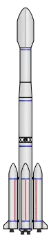 Diagram of the Long March 3B, showing its outboard liquid rocket boosters.