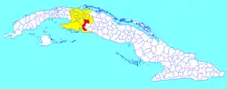 Calimete municipality (red) within  Matanzas Province (yellow) and Cuba