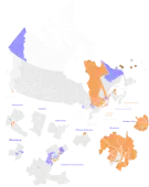 Identification of ridings gained by each party, relative to 2008.