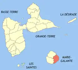 Location of the commune (in red) within Guadeloupe