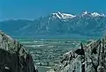 Jobs Peak (center), Jobs Sister, and Freel Peak rise above Carson Valley