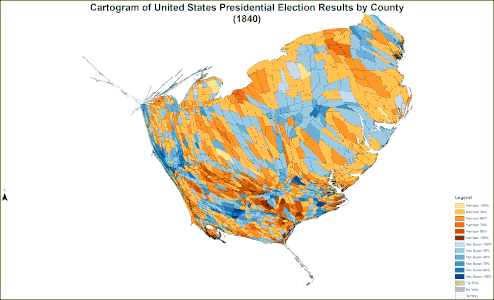 Cartogram of presidential election results by county