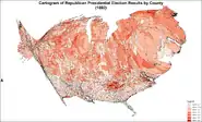 Cartogram of Republican presidential election results by county