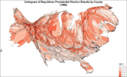 Cartogram of Republican presidential election results by county