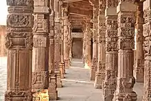 Sculptures of ancient temple in Qutb Minar complex.