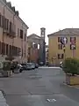 Piazza san Giuseppe, on the left the Roero palace later belonging to the Pelletta family of Cortazzone, in the background, the ruins of Porta San Martino, on the right the Roero house in Via Grassi