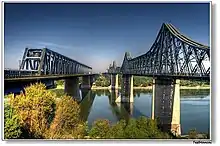 Anghel Saligny Bridge (right) and Cernavodă Bridge (left)