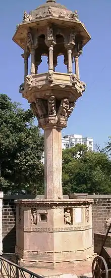 A typical feeding and resting chabutro on display in Sanskar Kendra museum, in Ahmedabad, Gujarat. It is 120 years old and was originally in Kshetrapal ni Pol.