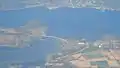 Aerial view of Lake Champlain Bridge connecting Addison, Vermont (right) & Crown Point, New York (left).