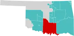 Location (red) in the U.S. state of Oklahoma