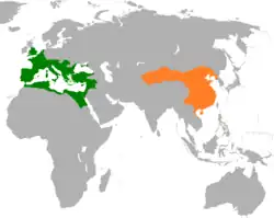 Map indicating locations of China and Roman Empire