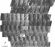 Scour patterns were produced by flowing water. Dromore crater is at bottom. (Lunae Palus quadrangle)