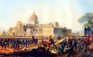 Churubusco's monastery at the height of the 1847 Battle of Churubusco, painted by James Walker