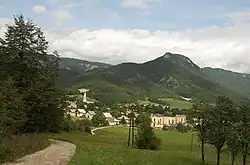 Cigánka hill (935 m) above the village, with the ruins of the Muráň Castle