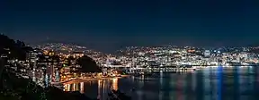 Harbour and business district at night