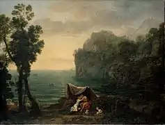 Coastal landscape with Acis and Galatea, by Claude Lorrain (1657)