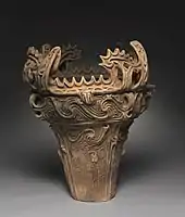 'Flame-style' vessel, Neolithic Jōmon period; c. 2750 BCE; earthenware with carved and applied decoration; height: 61 cm, diameter: 55.8 cm