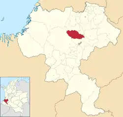 Location of the municipality and town of Cajibio, Cauca in the Cauca Department of Colombia.