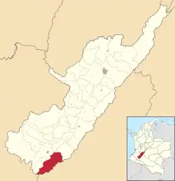 Location of the municipality and town of Acevedo, Huila in the Córdoba Department of Colombia.