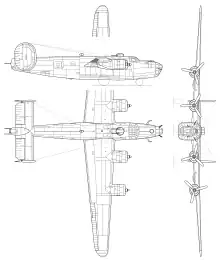 3-view line drawing of the Consolidated B-24 Liberator