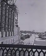 Construction of the station with view of railway lines and the Rideau Canal