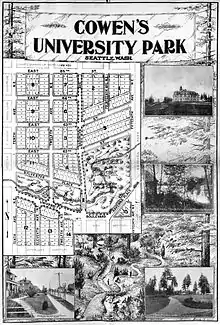 Map of Cowen's University Park Addition showing original course of Ravenna Creek