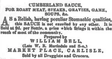 Small advertisement offering a relish at ninepence the bottle