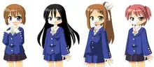 The four main characters in a prototype art style. The art is notably less refined, resembling older visual novels.