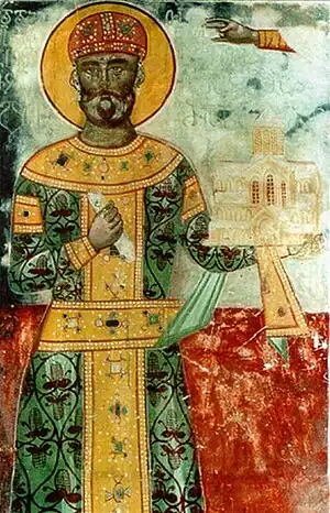 A medieval fresco of the Georgian King David the Builder from Gelati Monastery.