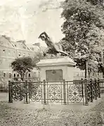 The "Deer stalker" photographed between 1878 and 1880 in its original place in Bedford Circus, Exeter, the Georgian architectural masterpiece demolished after World War II