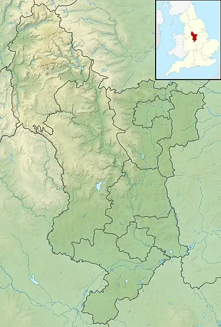 Relief map of Derbyshire