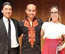 Derrick Skye (center) with Salastina Music Society co-directors Kevin Kumar (left) and Maia Jasper White (right) in 2017