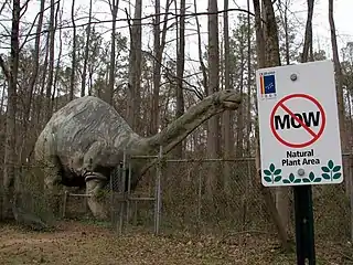 Apatosaurus statue at North Carolina Museum of Life and Science in Durham, North Carolina, US (1967)